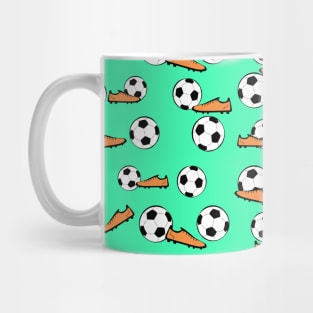 Football / Soccer - Balls & Boots Seamless Pattern on Bright Green Background Mug